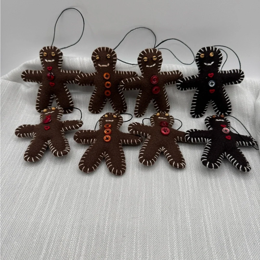 Gingerbread Ornaments Handmade 4” X 3.5” old fashioned style buttons set of 4